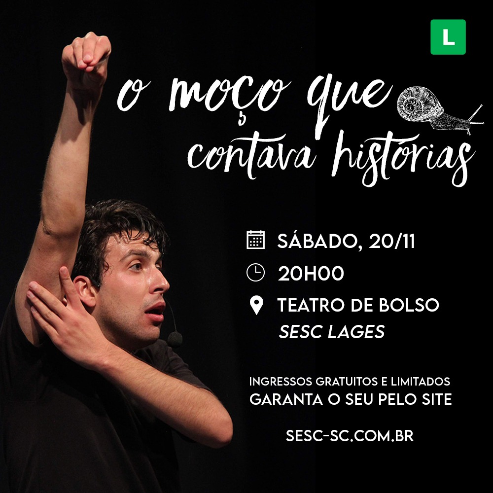 
									 
									Rede de Teatro SESC.  - 
									Um moço, num espaço vazio e completamente escuro, Aguarda a chegada de pessoas para vê-lo. Tendo os espectadores dispostos a sua volta, dá início aos trabalhos e começa com as únicas coisas que possui: histórias e cantigas. São verdadeiras fábulas. Mas diferente daquelas tradicionais, suas histórias retratam o antagonismo e as relações humanas presentes na sociedade moderna. Ao compar 
									19/11/2021 16:06:56								